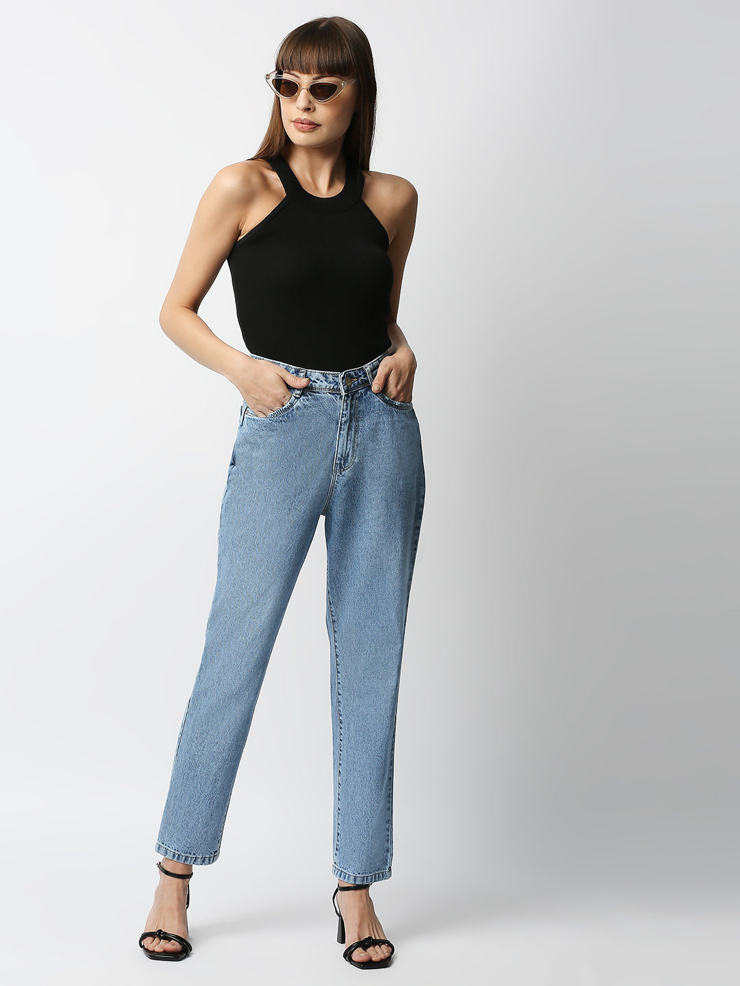 Women Dark Blue Super High-Rise Straight Jeans