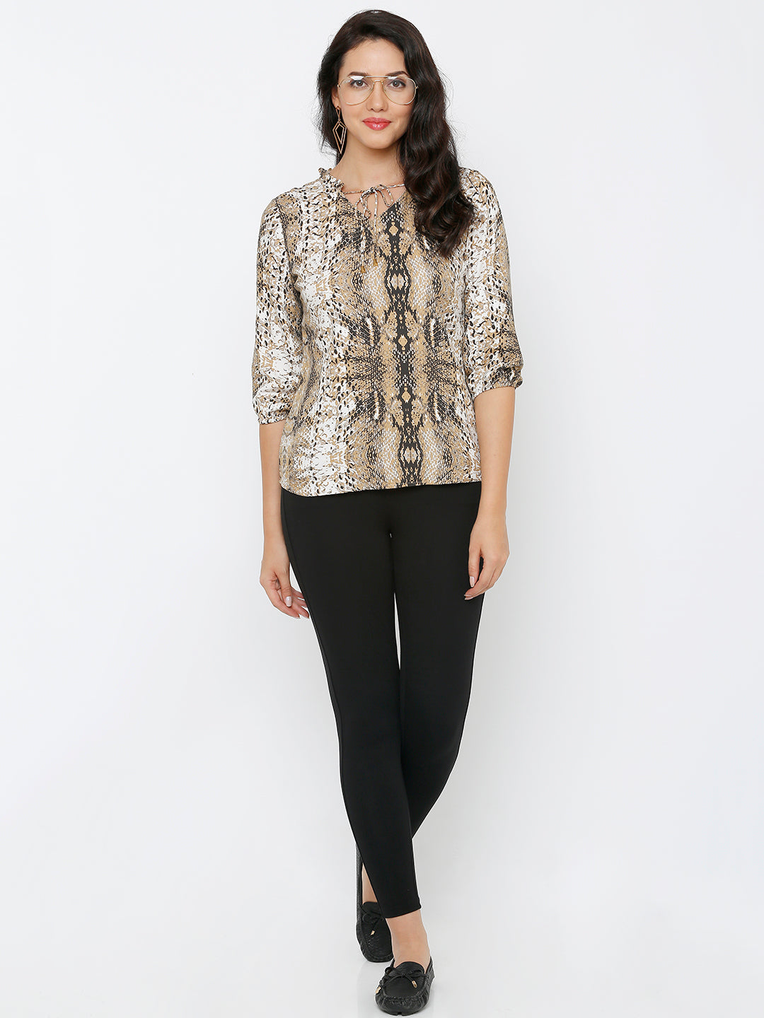 Women Snake Print With Tie-Up Neckline Printed Top