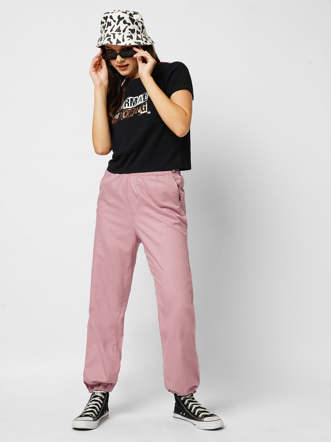 Women Dusty Pink High-Rise Parachute Fit Jogger
