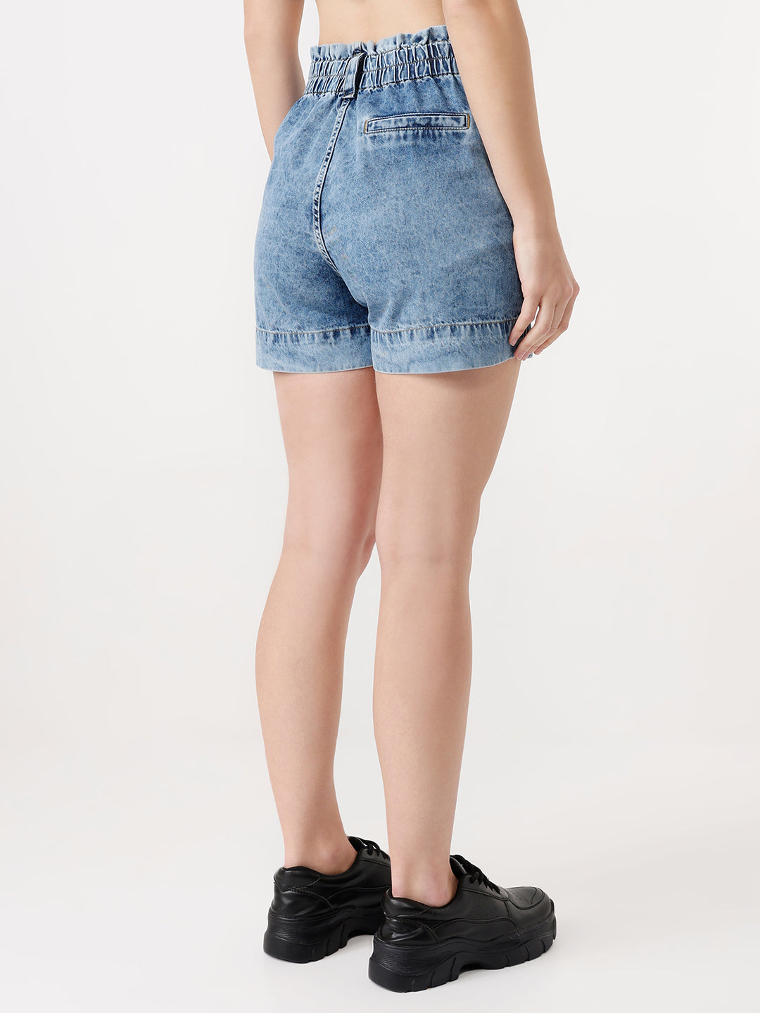 Women Dark Blue High-Rise Slim Shorts