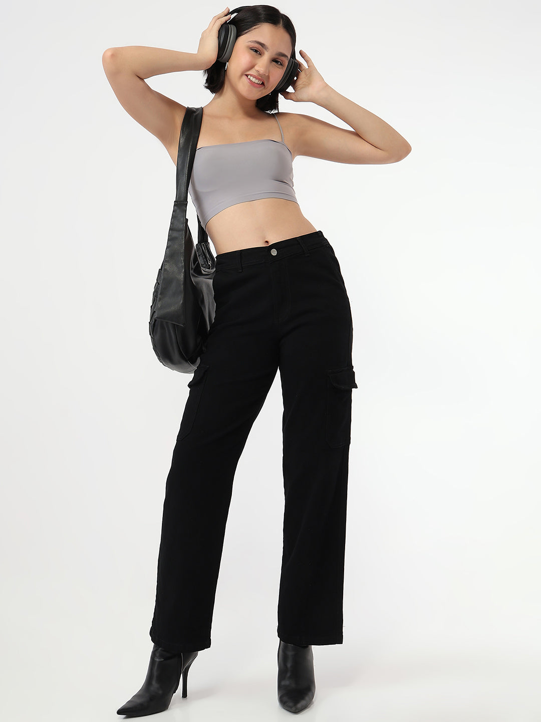 Women Black Mid-Rise Skinny Cargo