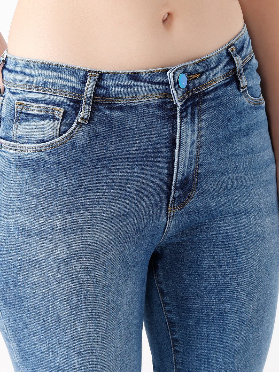 Women Blue High-Rise Mini Flare Jeans