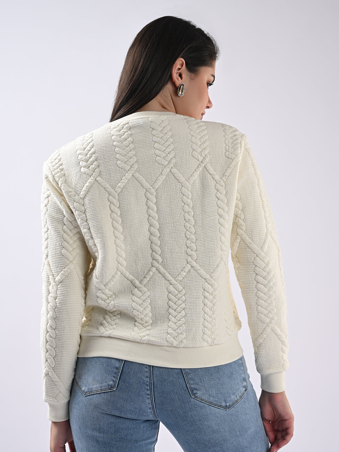 Women Ivory Slim Fit Sweatshirt