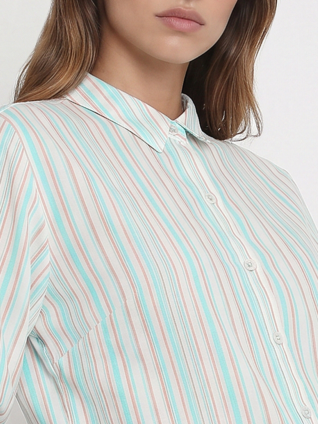 Women Rust/Aqua Stripe Shirt