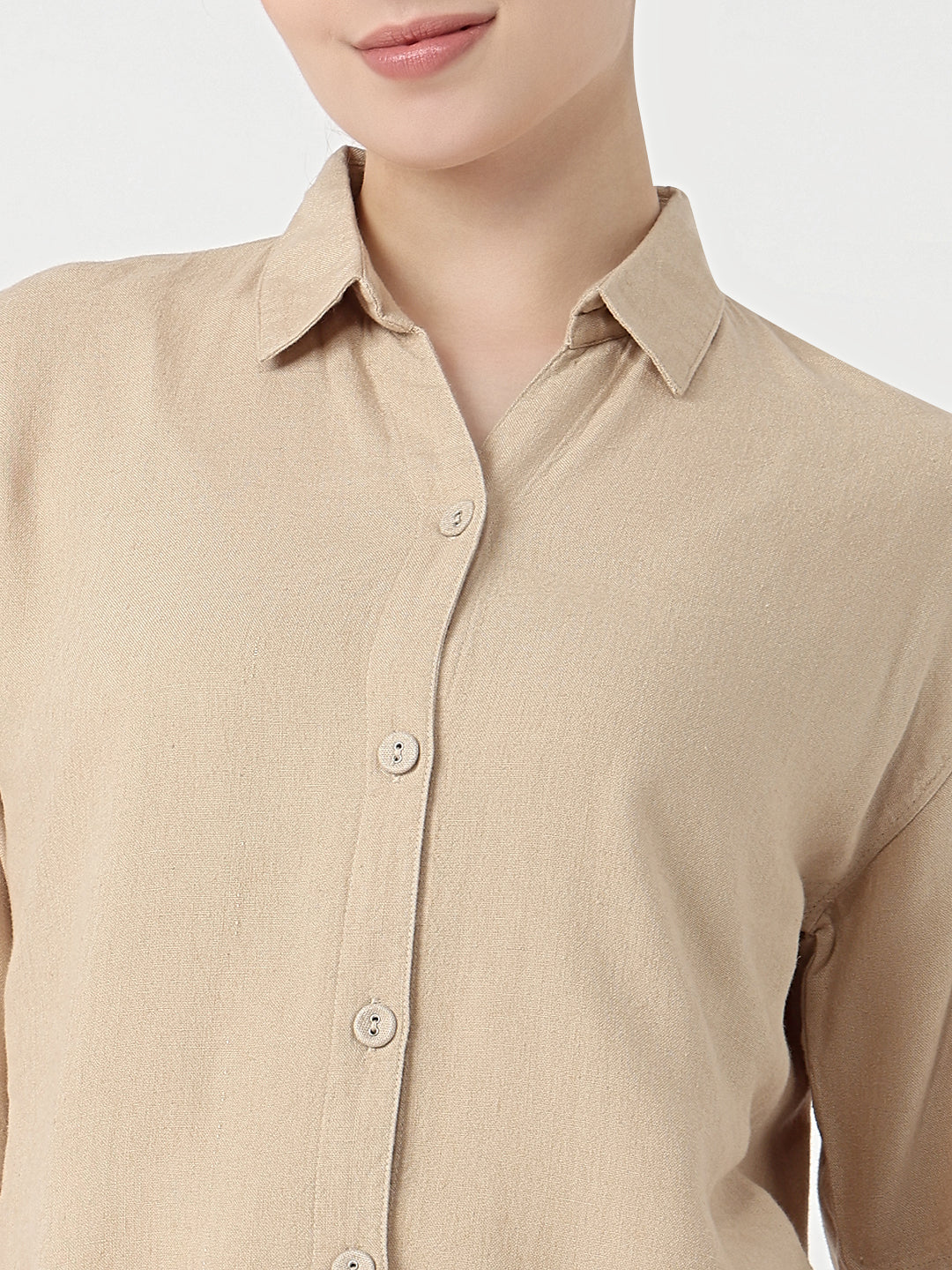 Women Oatmilk Slim Fit Crop Shirt