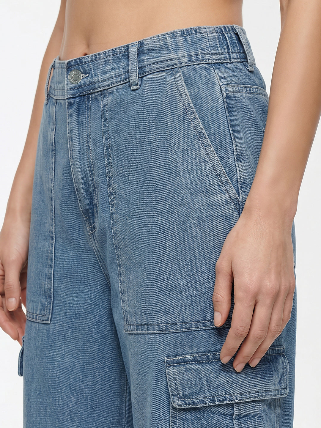 Women Light Blue Mid-Rise Cargo