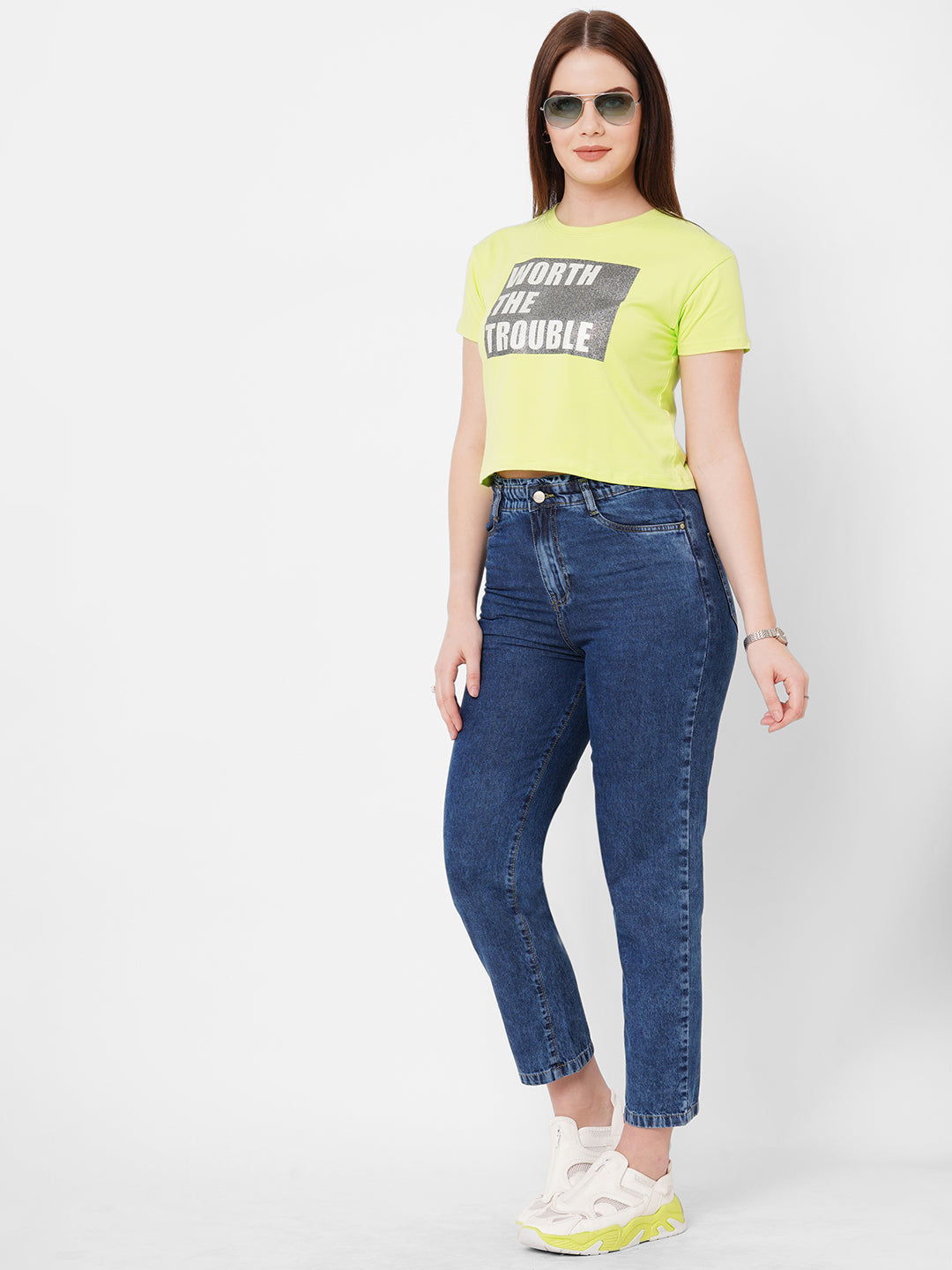 Women Typographic Print Slim Fit Crop T-Shirt