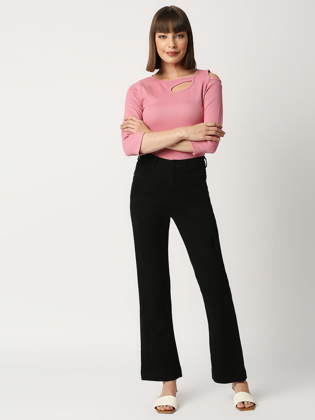 Women Black High-Rise Mini Flare Jeans