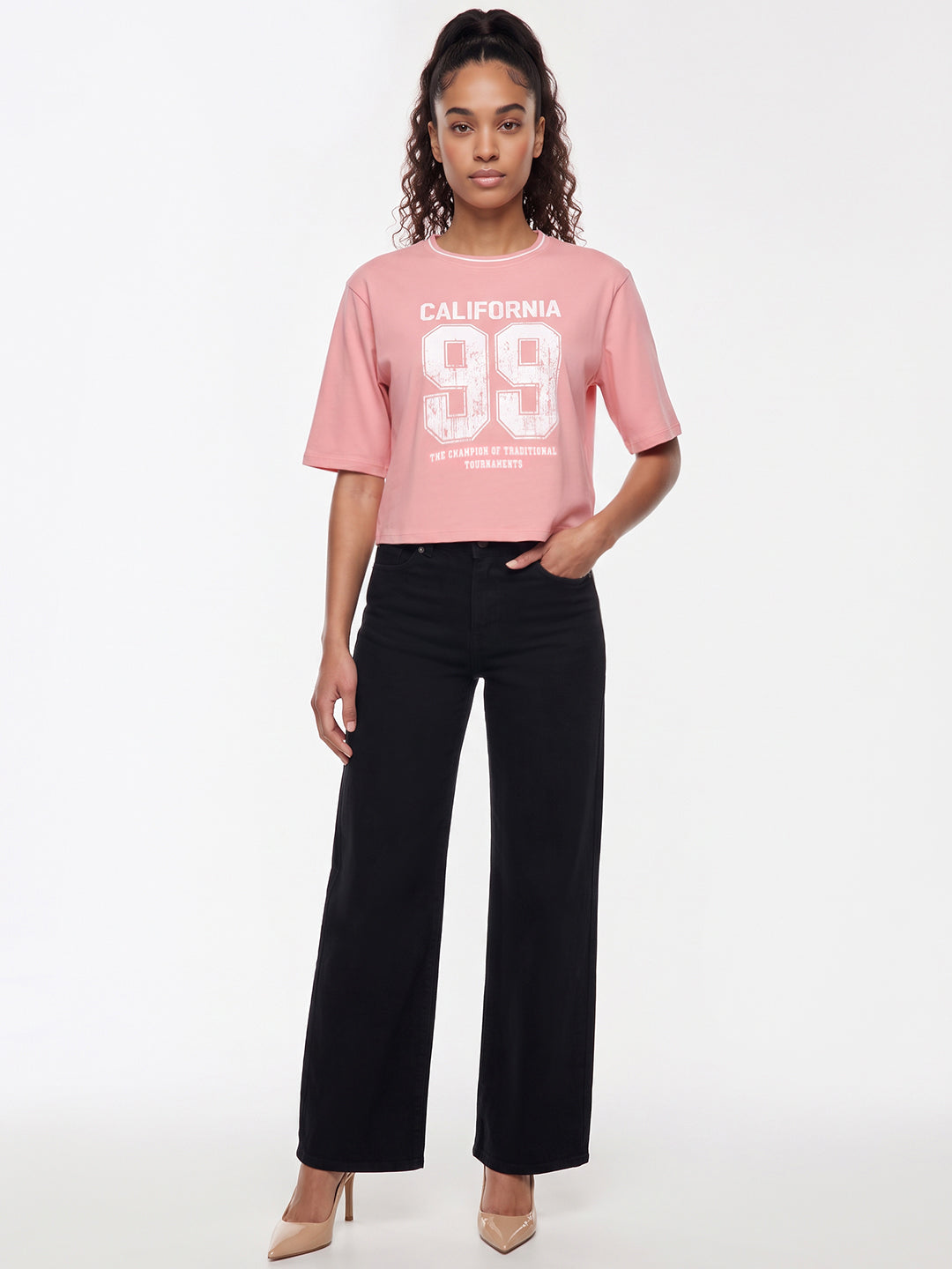 Peach Pink Graphic Crop Genz Tees