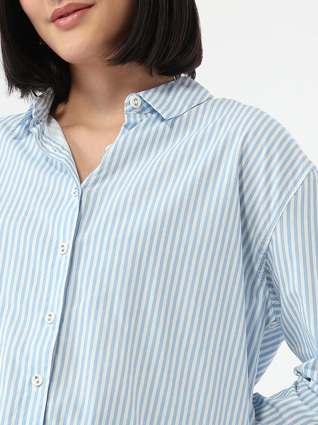 Women Sky/White Stripe Shirt