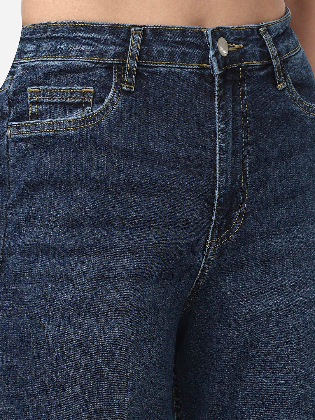 Women Dark Blue High-Rise Super Wide Leg Jeans