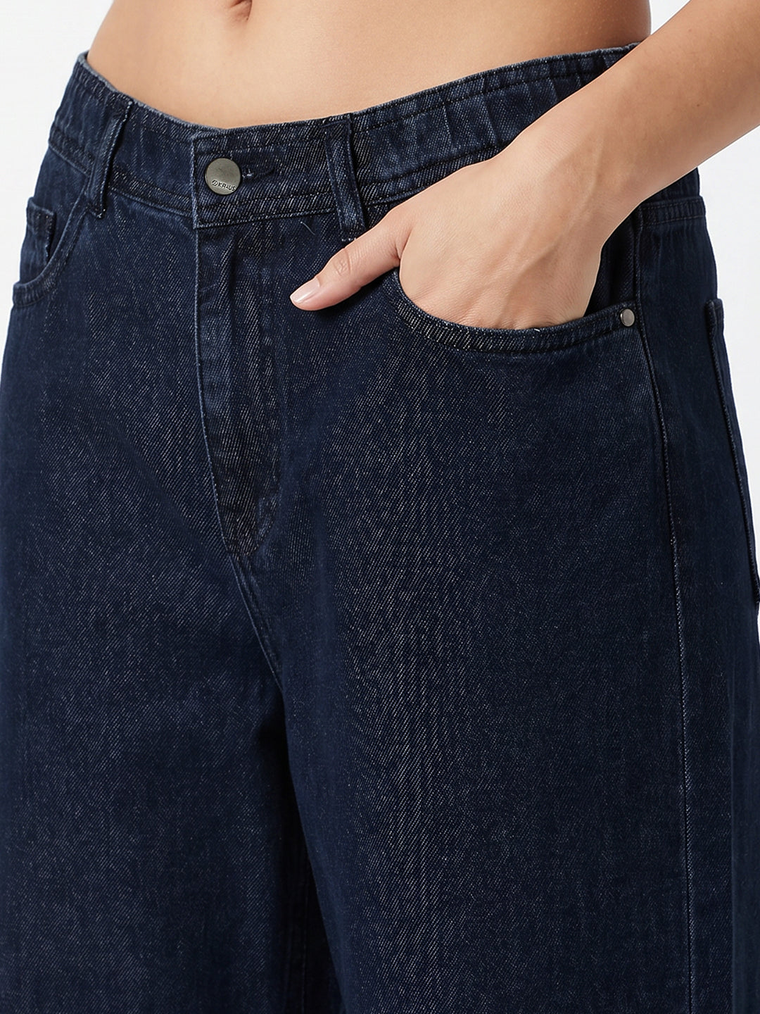 Women Dark Blue High-Rise Wide Leg Jeans