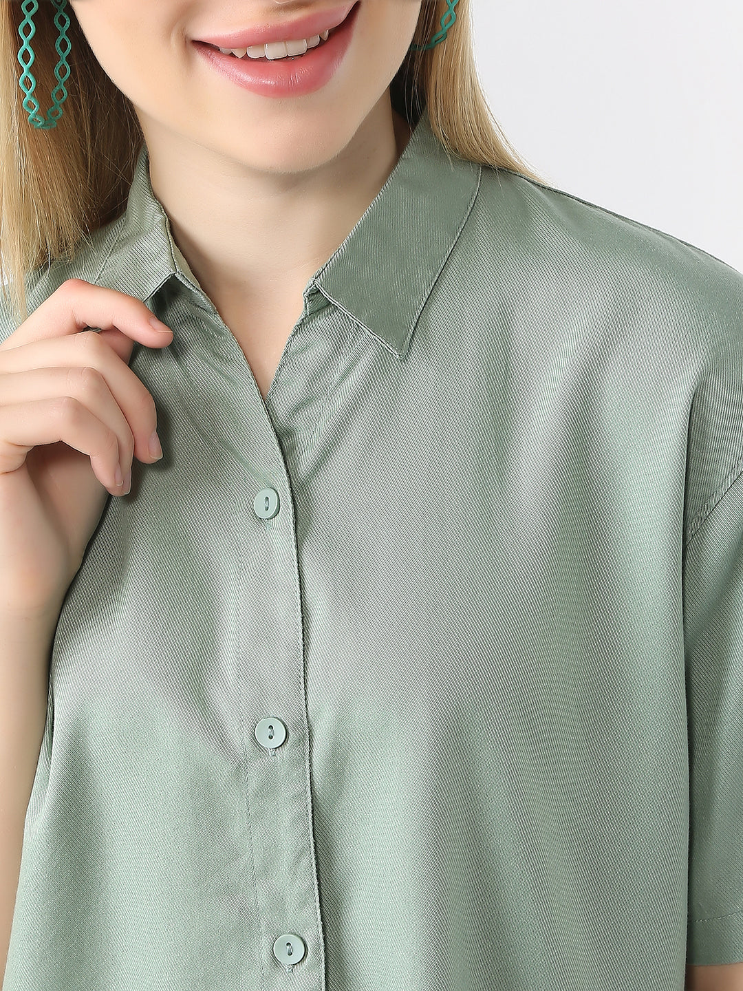 Women Mint Crop Shirt