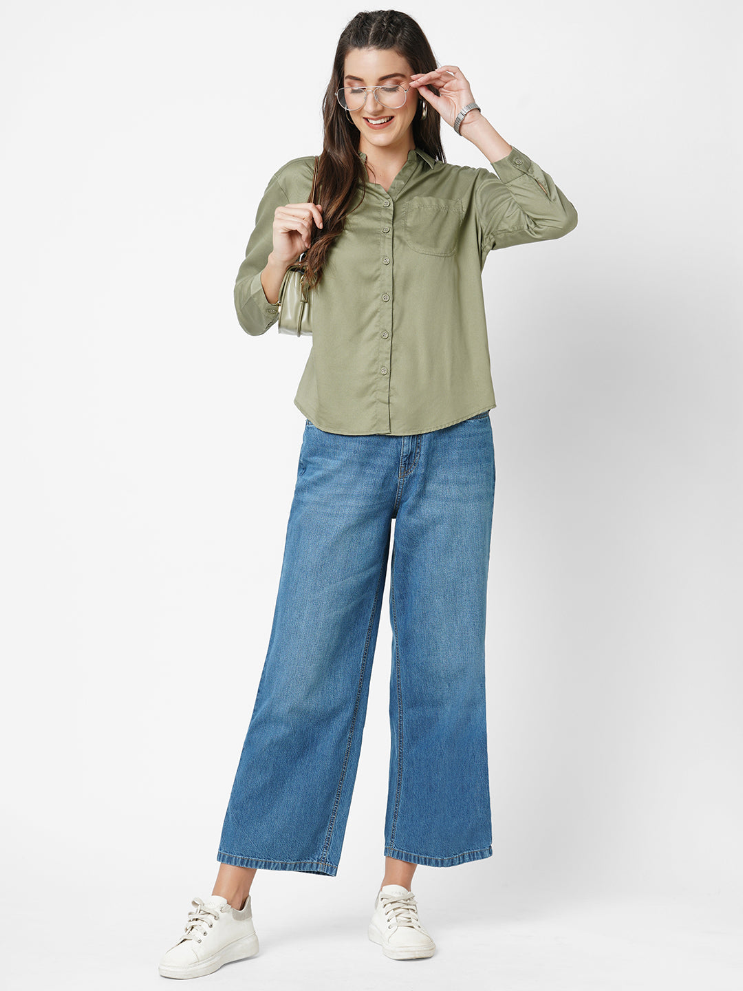 Women Olive Oversized Shirt