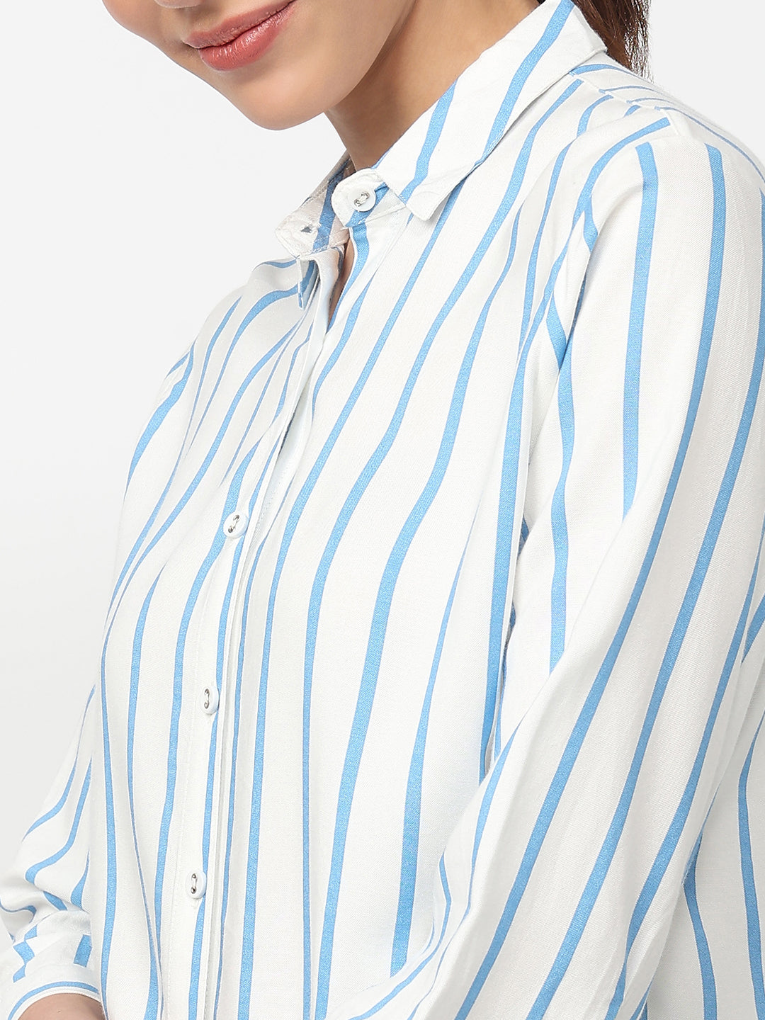 Women Sky/White Striped Shirt