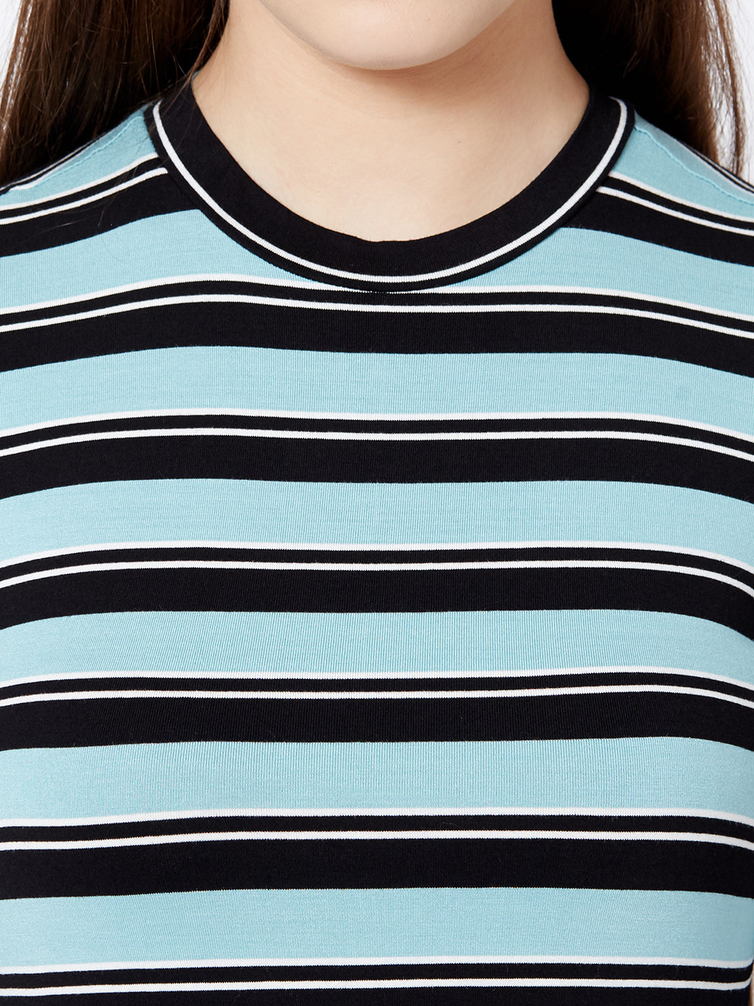 Women Aqua Black Stripe T-Shirt