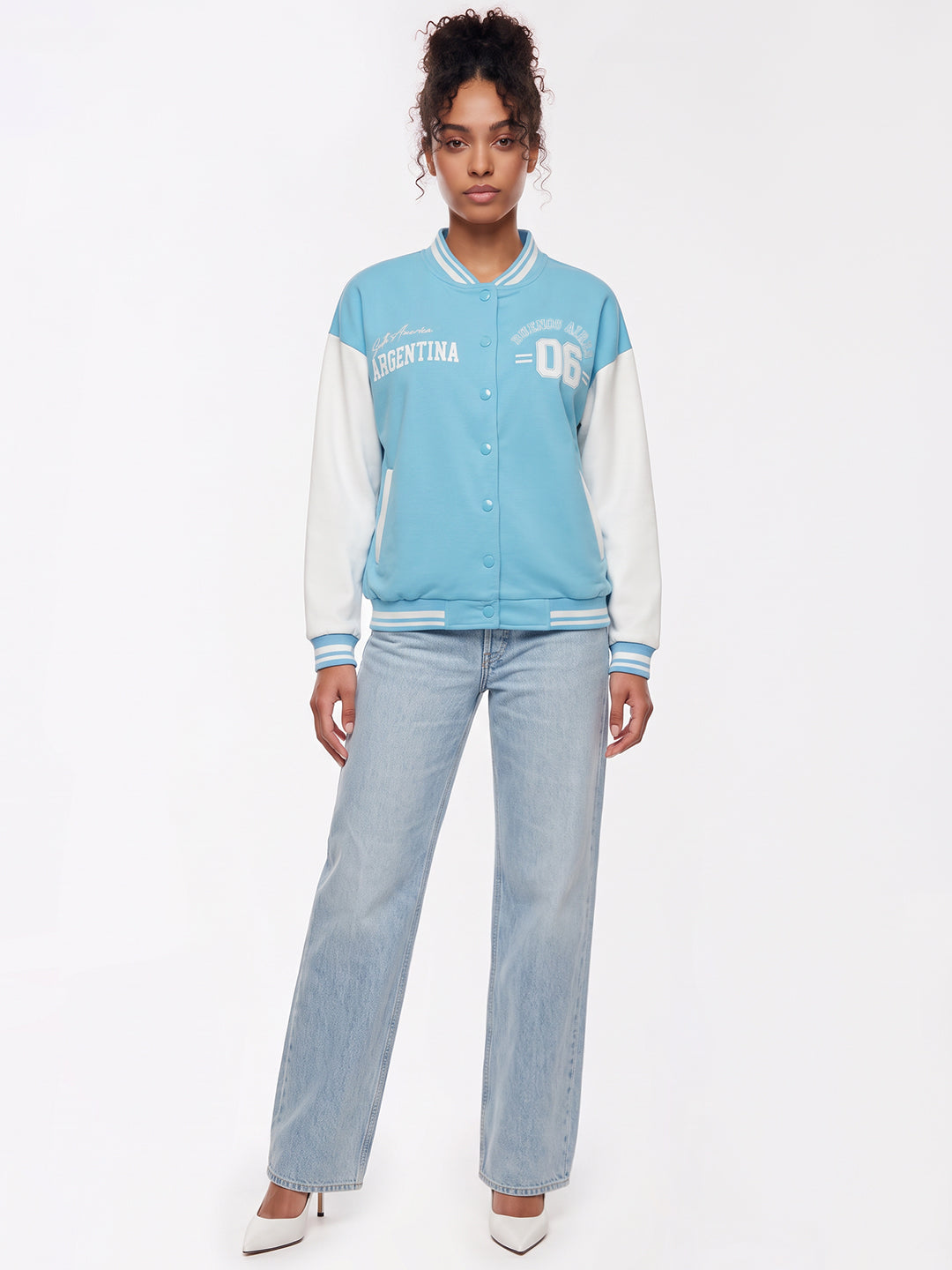 Sky/Off White Varsity Jacket