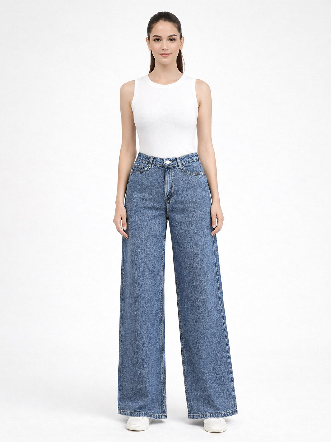 Women Blue High-Rise Super Wide Leg Jeans