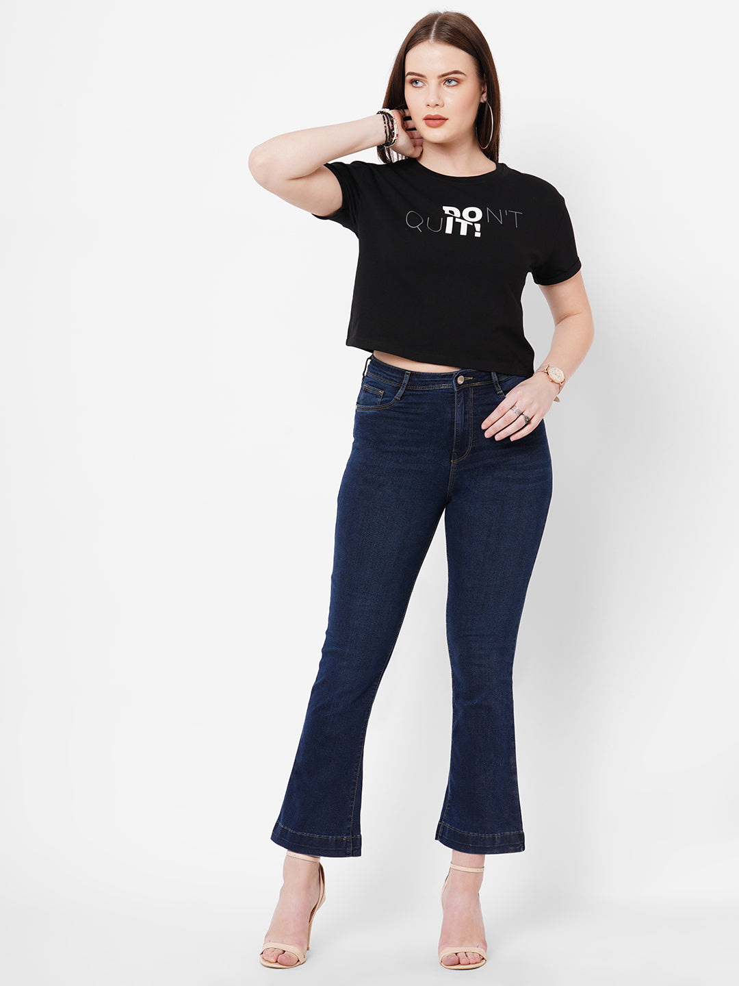 Women Navy High-Rise Mini Flare Jeans