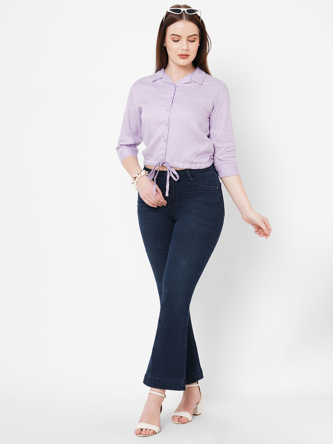 Women Navy High-Rise Mini Flare Jeans