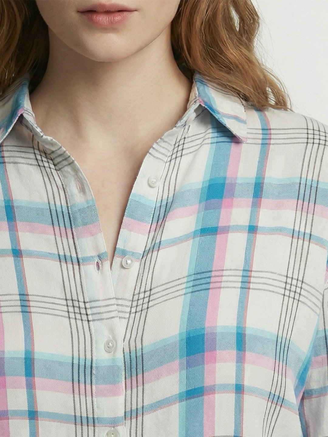 Women Sky/White Checked Oversized Shirt