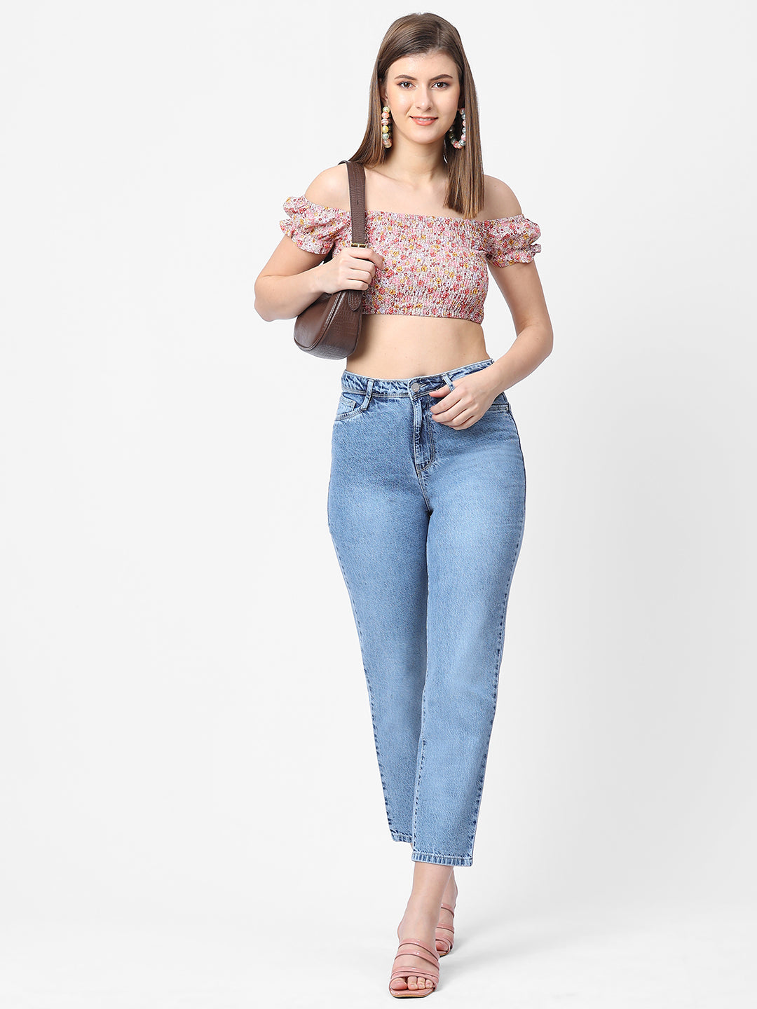 Women Light Blue High-Rise Mom Fit Jeans