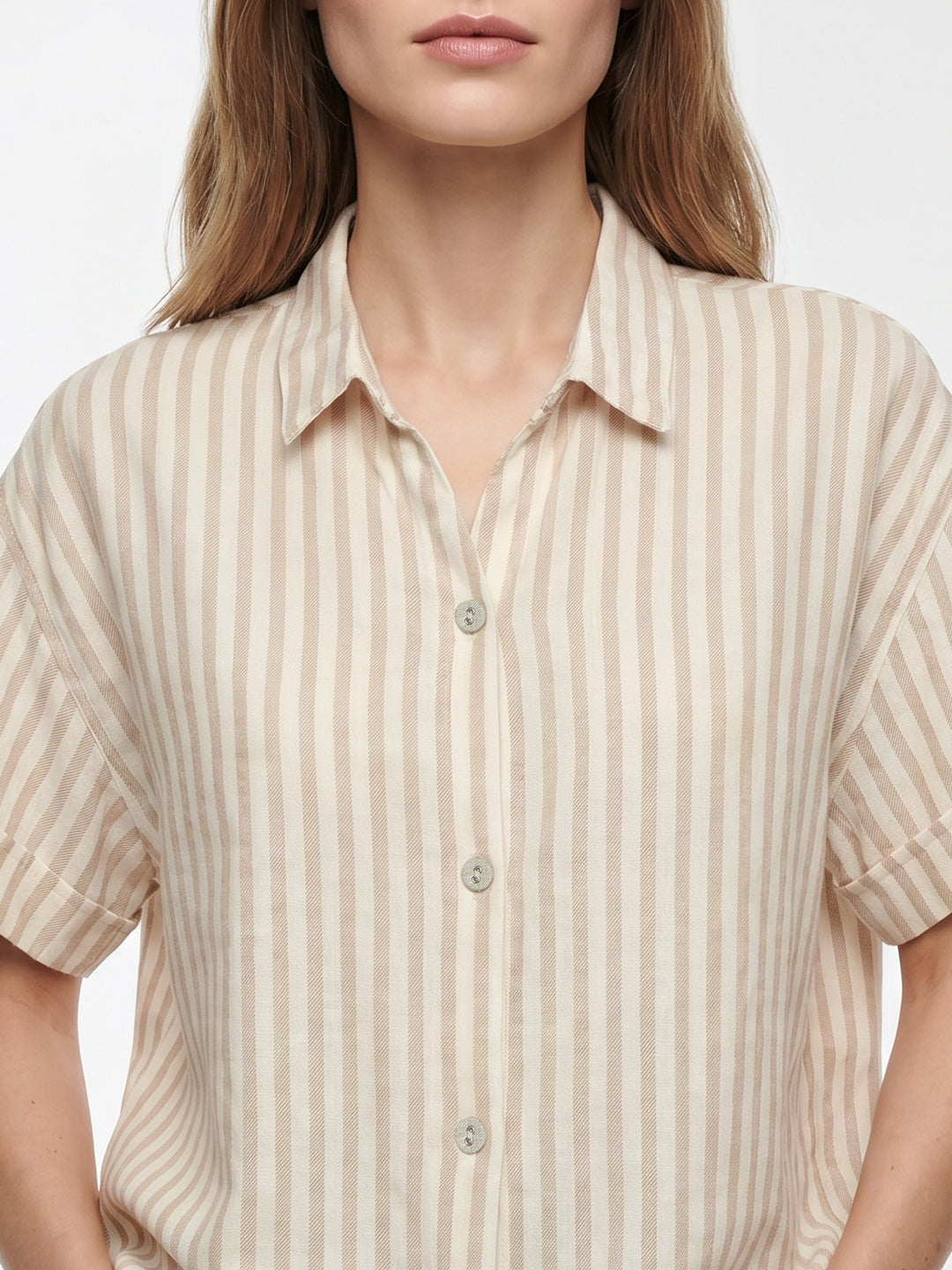 Women Beige/Off White Crop Shirt