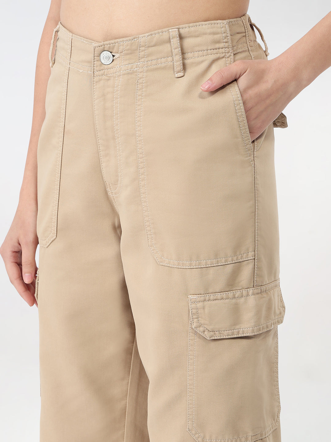 Women Oatmilk Mid-Rise Skinny Cargo