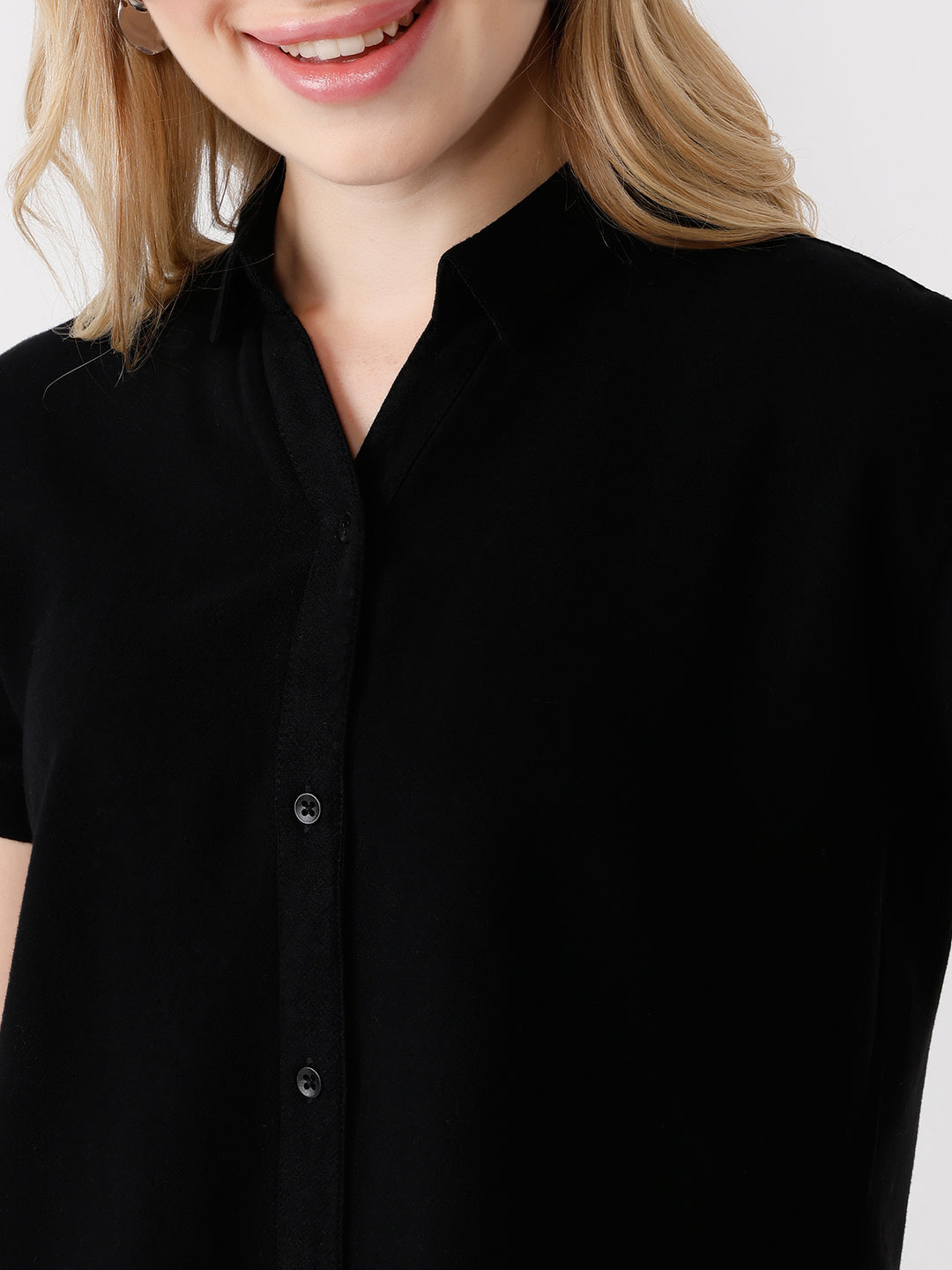 Women Black Crop Shirt
