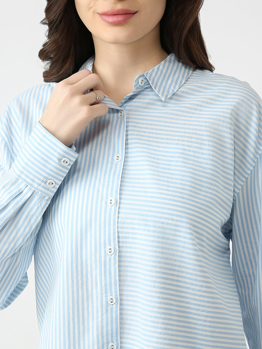 Women Sky/White Oversize Stripe Shirt