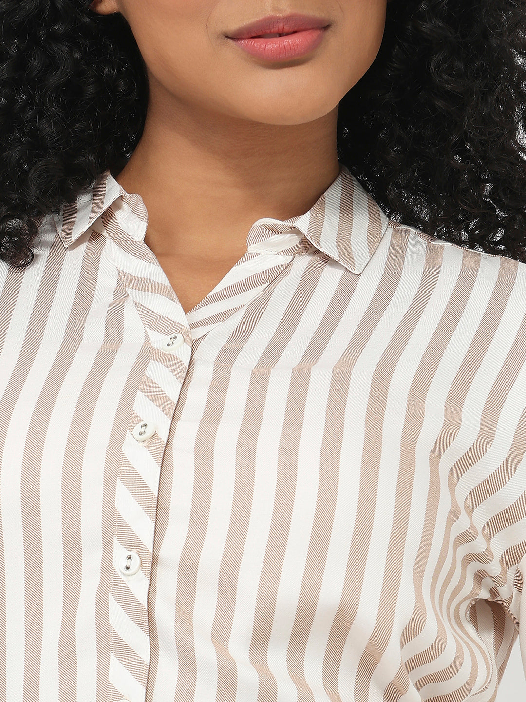 Women Beige/White Striped Shirt