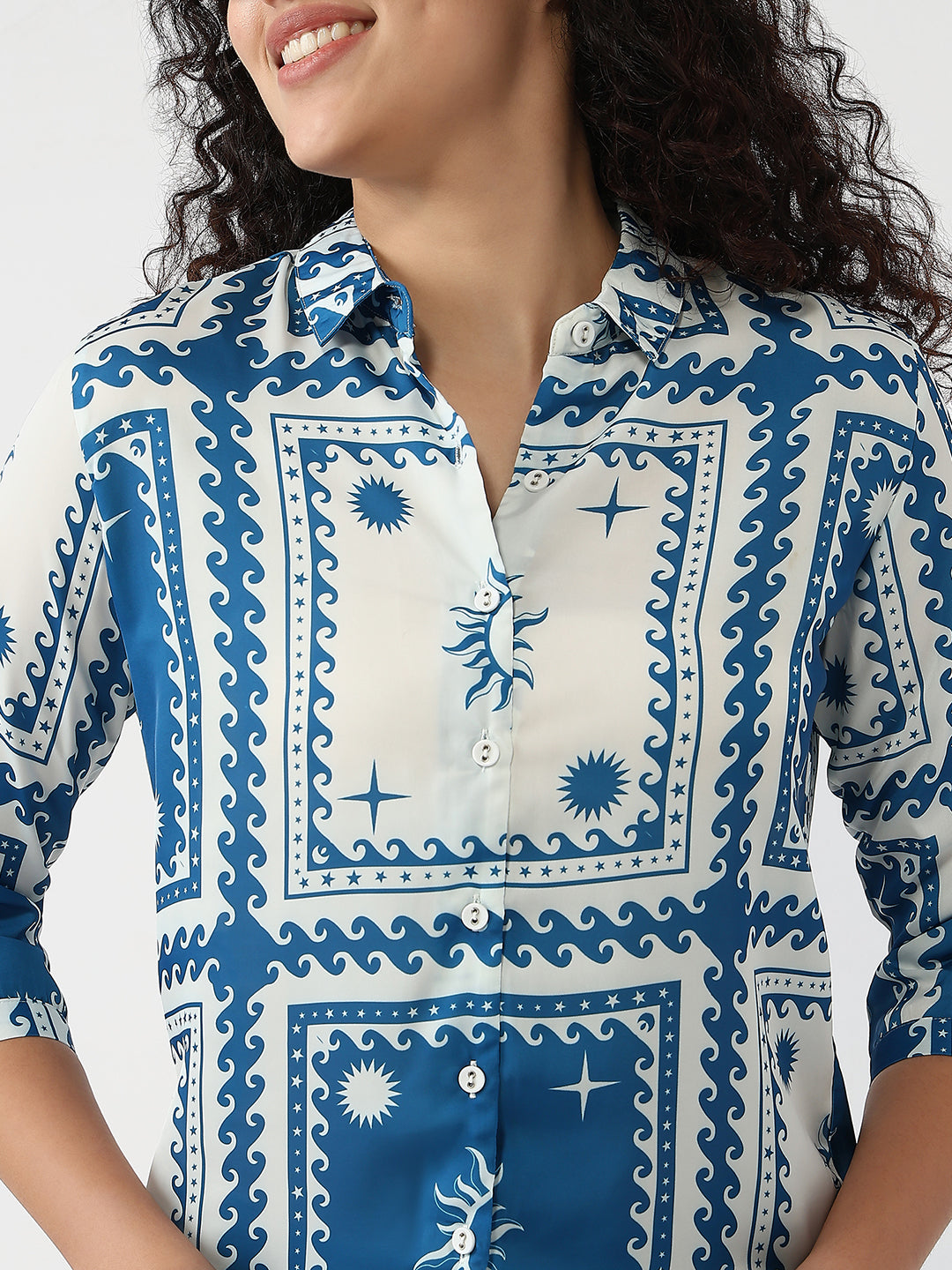 Women Blue/White Slim Shirt