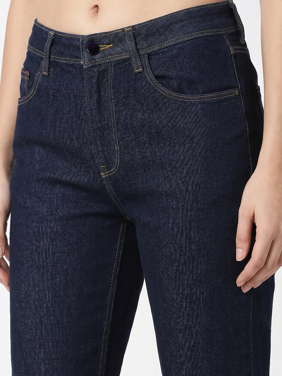 Women Dark Blue High-Rise Crop Flare Jeans