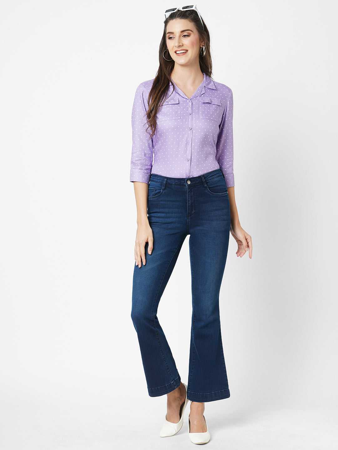 Women High-Rise Mini Flare Jeans
