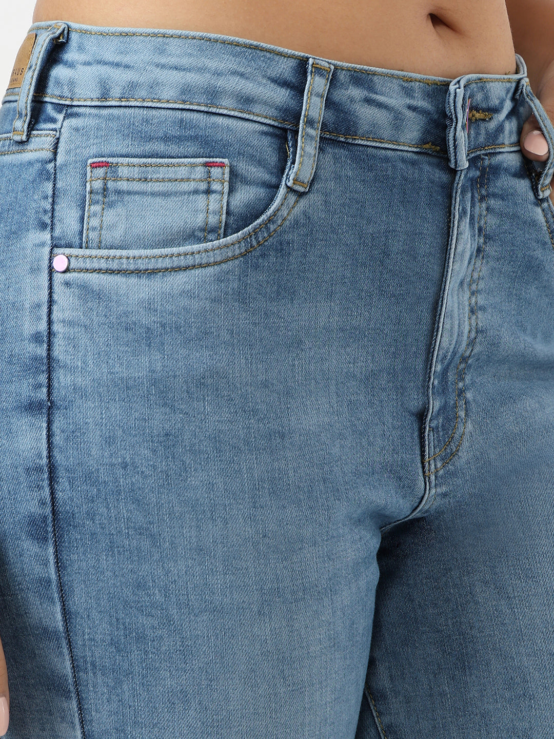 Women Blue High-Rise Slim Straight Jeans