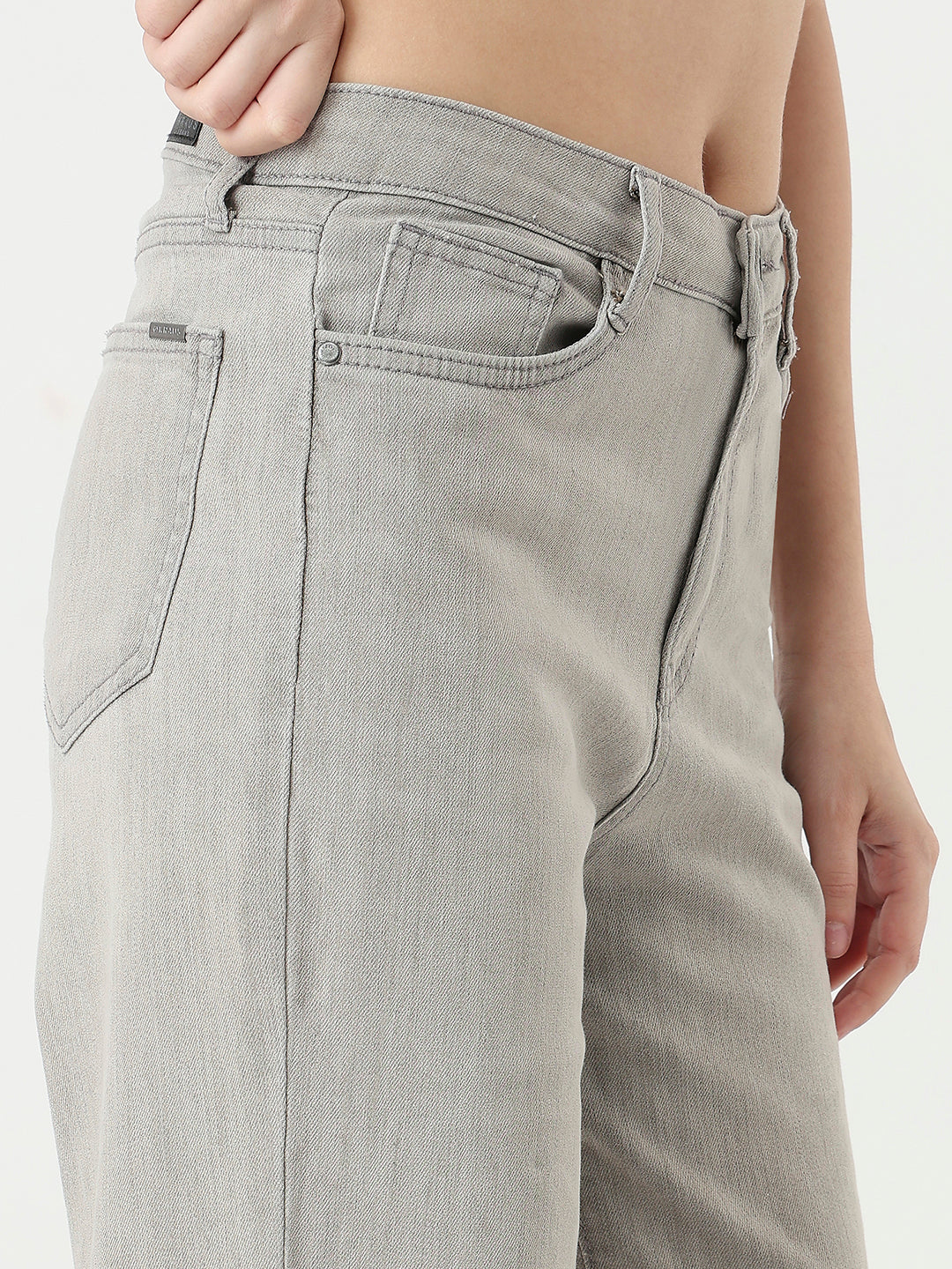 Women Grey High-Rise Wide Leg Jeans