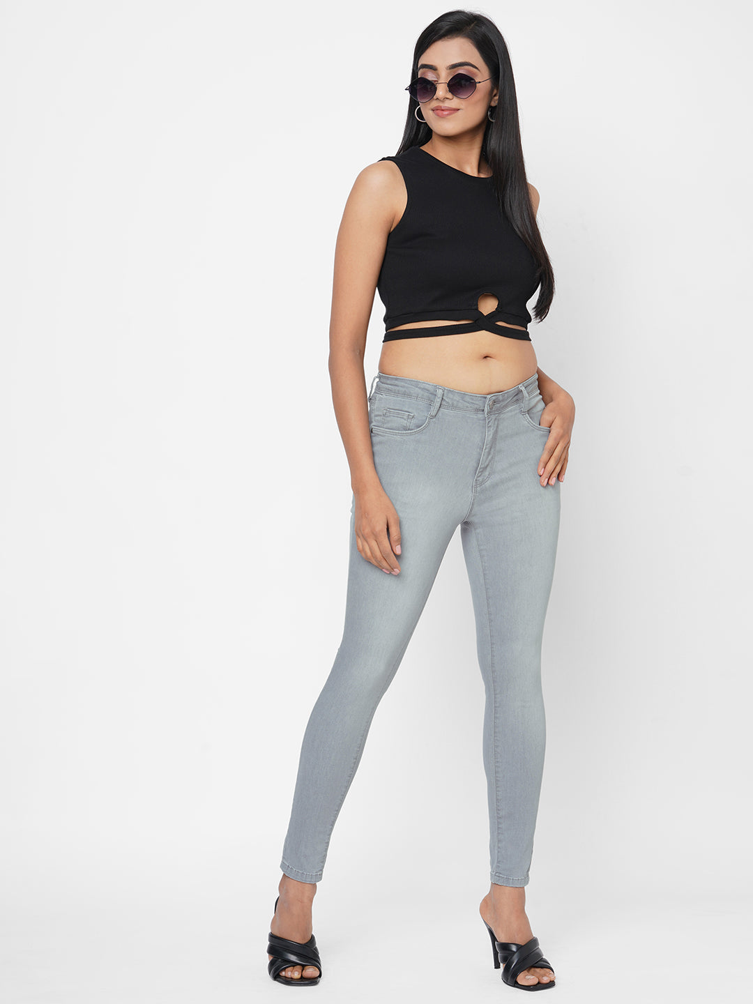 Women Grey High-Rise Skinny Jeans