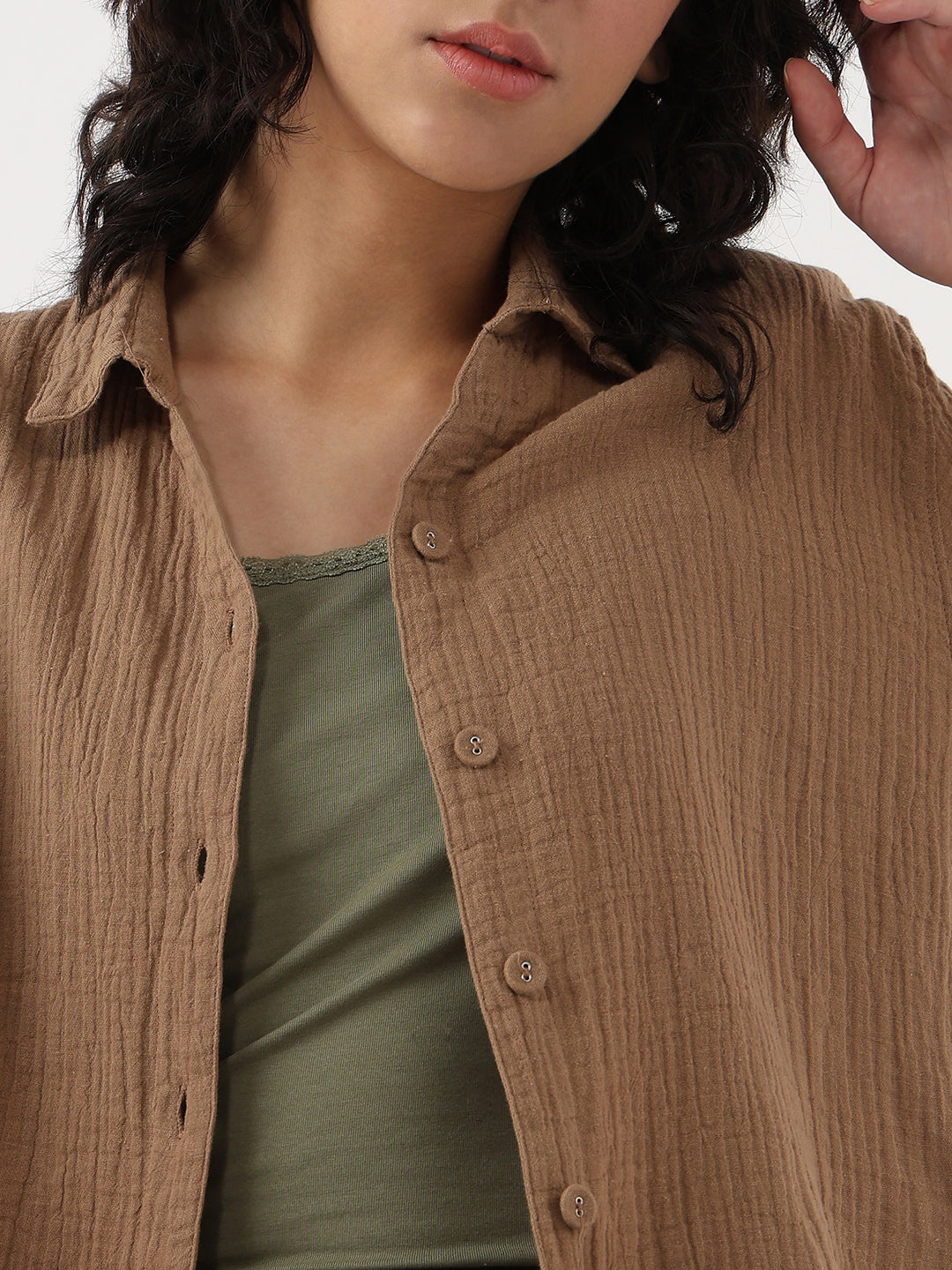 Women Brown Crop Shirt