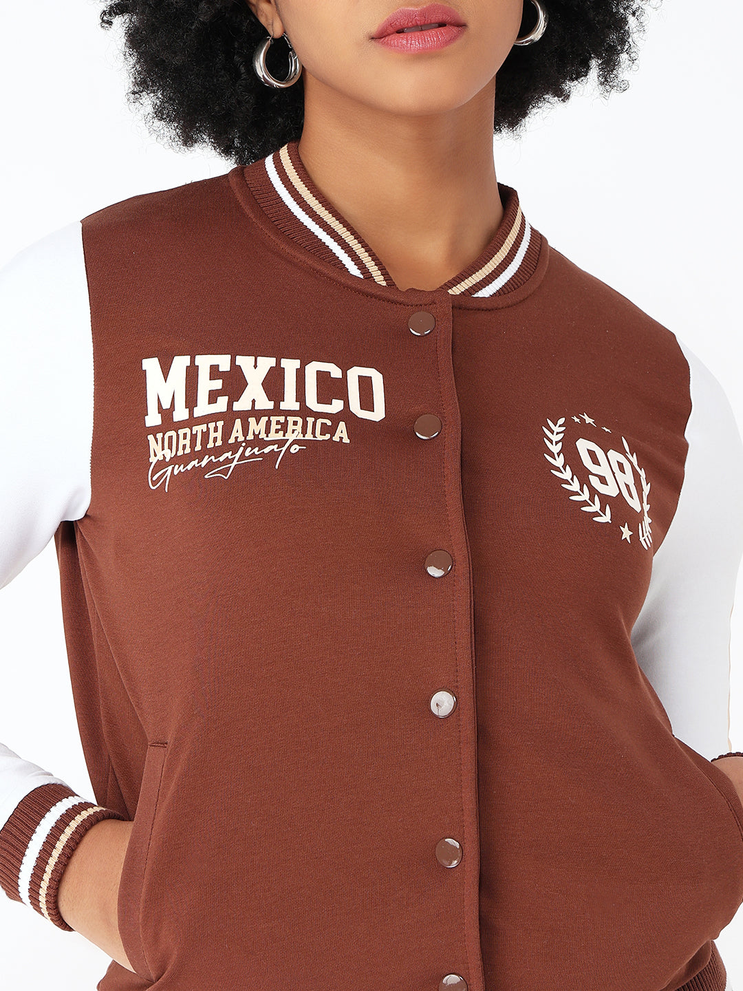 Women Sepia/White Varsity Jacket