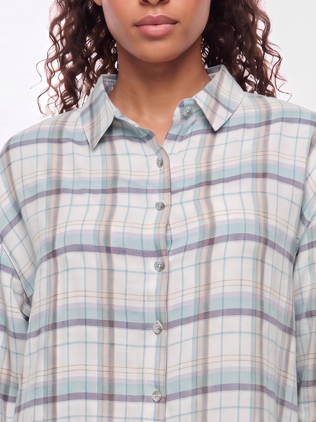White/Blue Checks Oversized Shirt