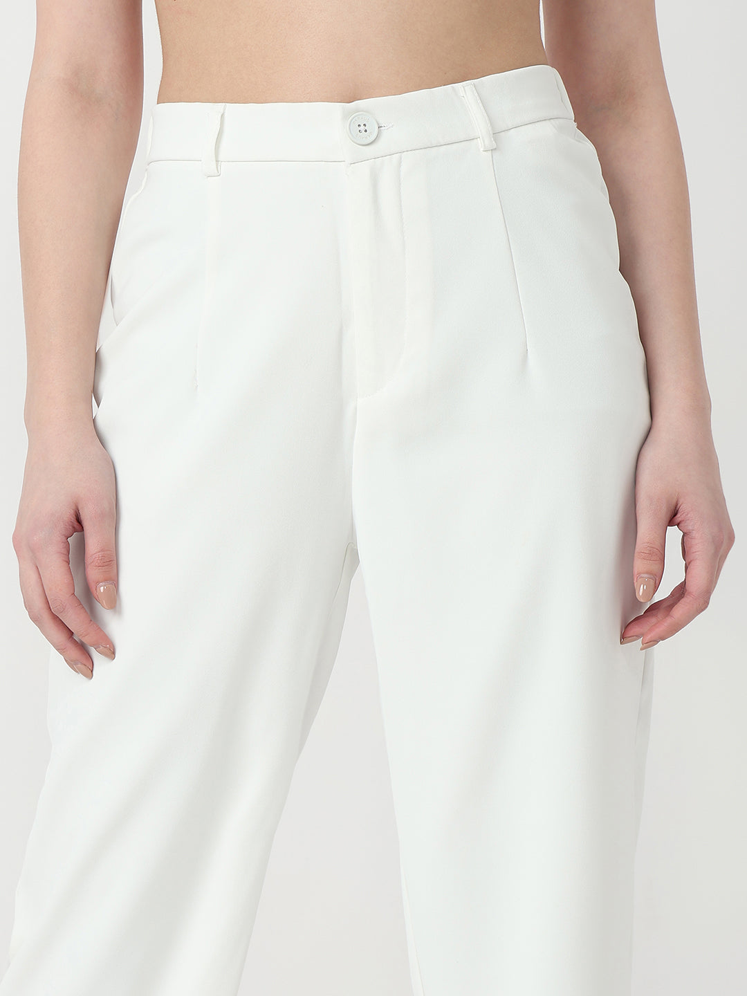 Women White High-Rise Straight Korean Pants