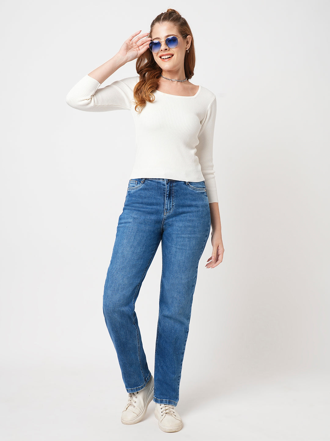 Women Blue High-Rise Relaxed Straight Fit Jeans