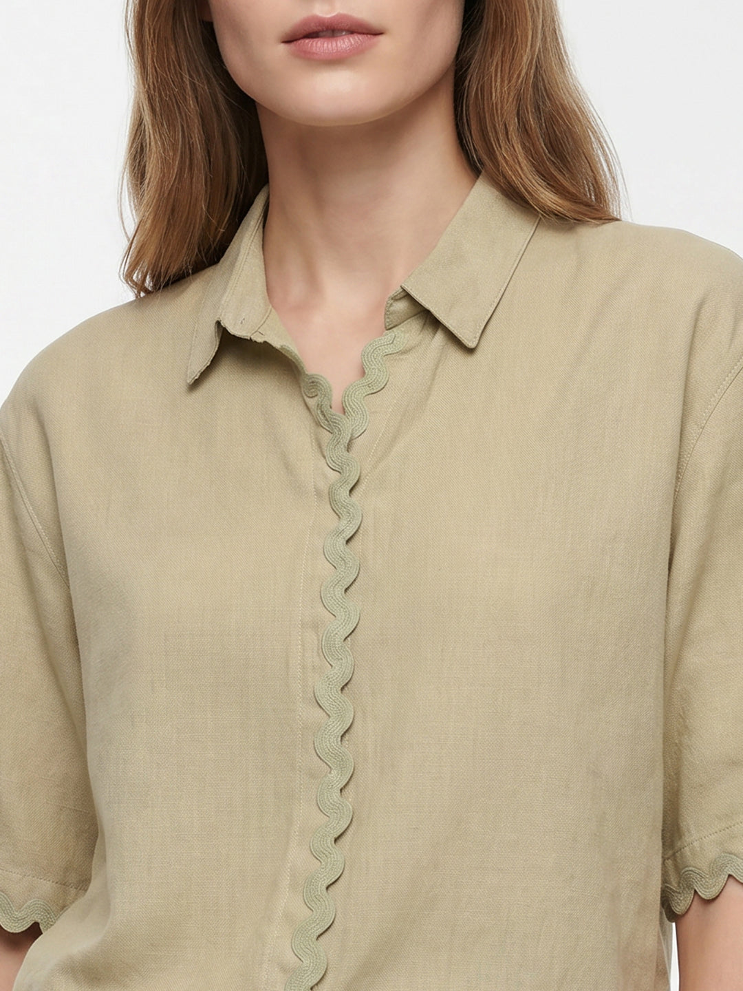 Women Light Olive Crop Shirt