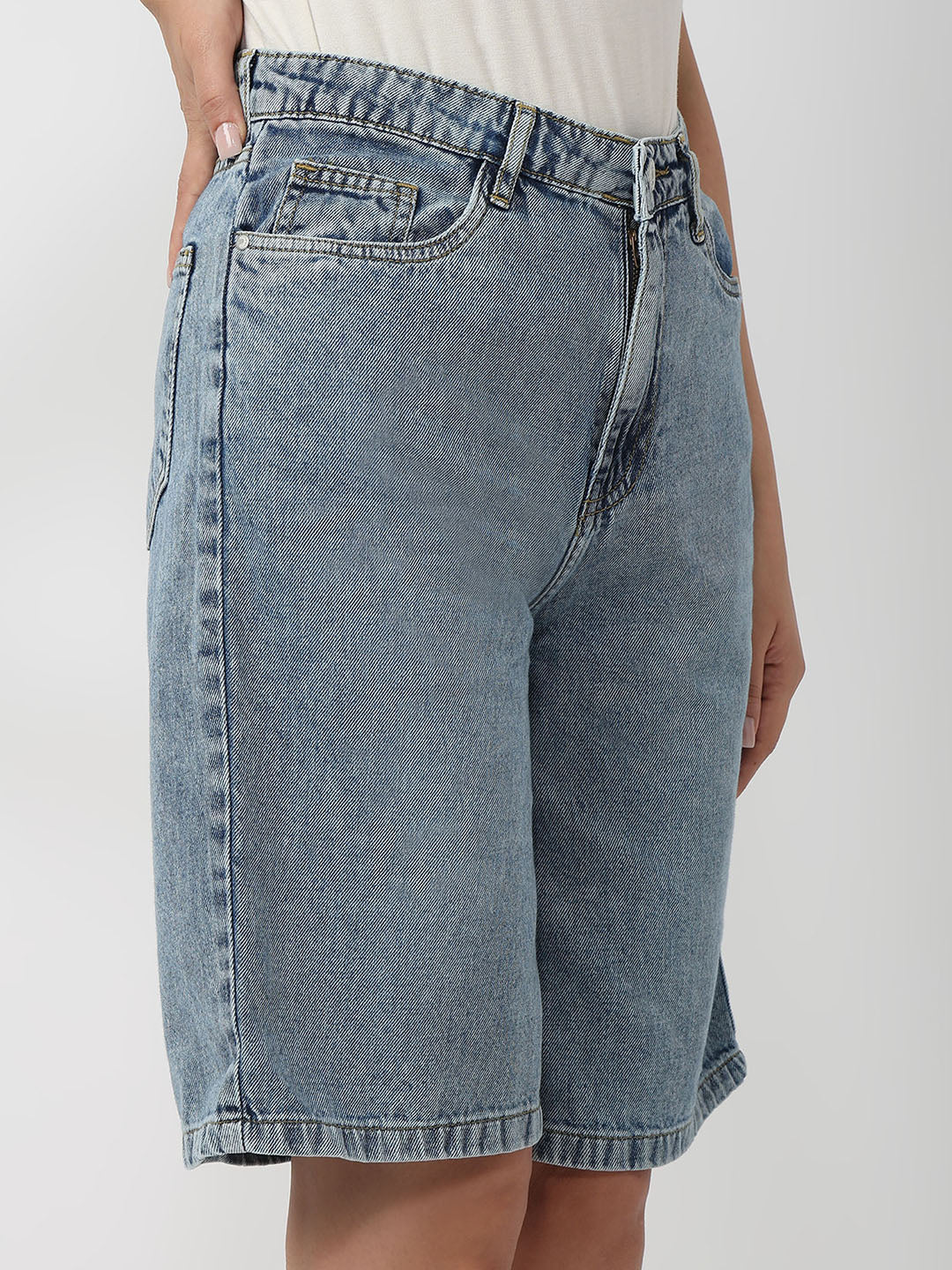 Women Blue High-Rise Baggy Shorts