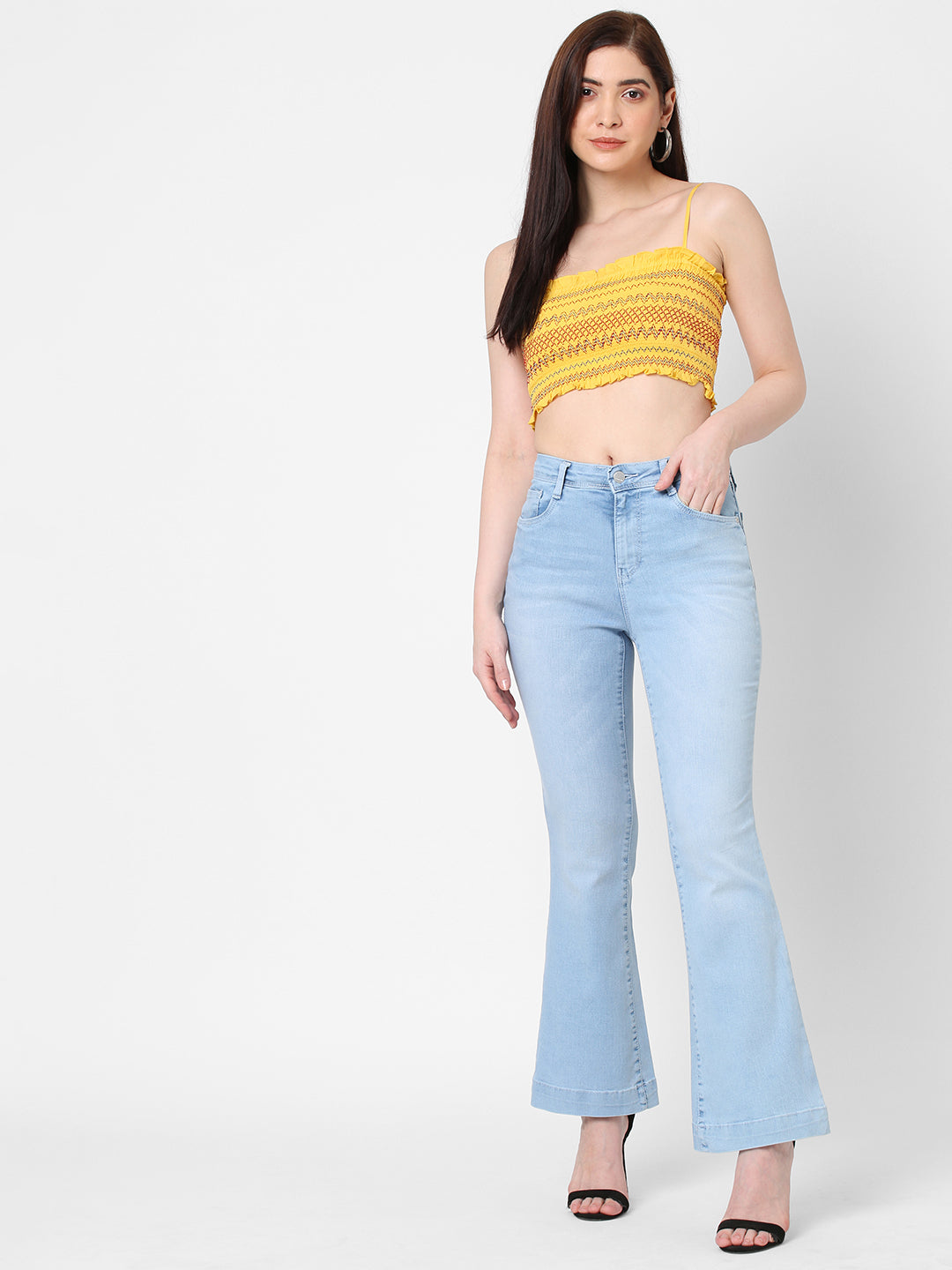 Women Light Blue High-Rise Flare Jeans