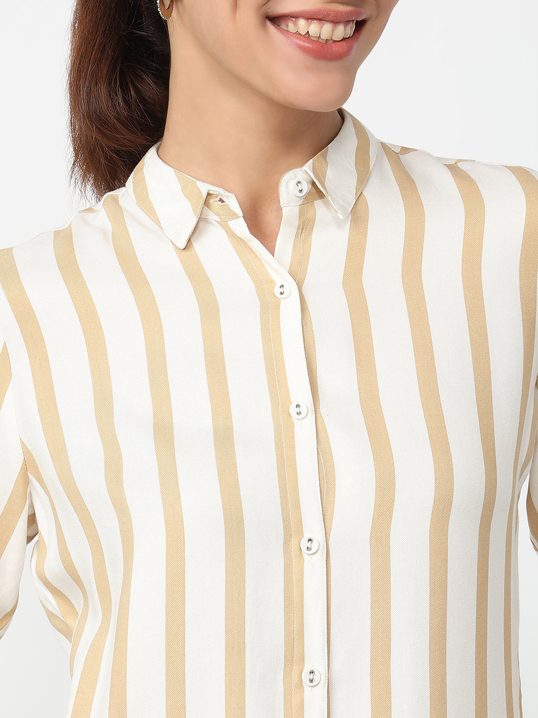 Women Beige/White Striped Shirt
