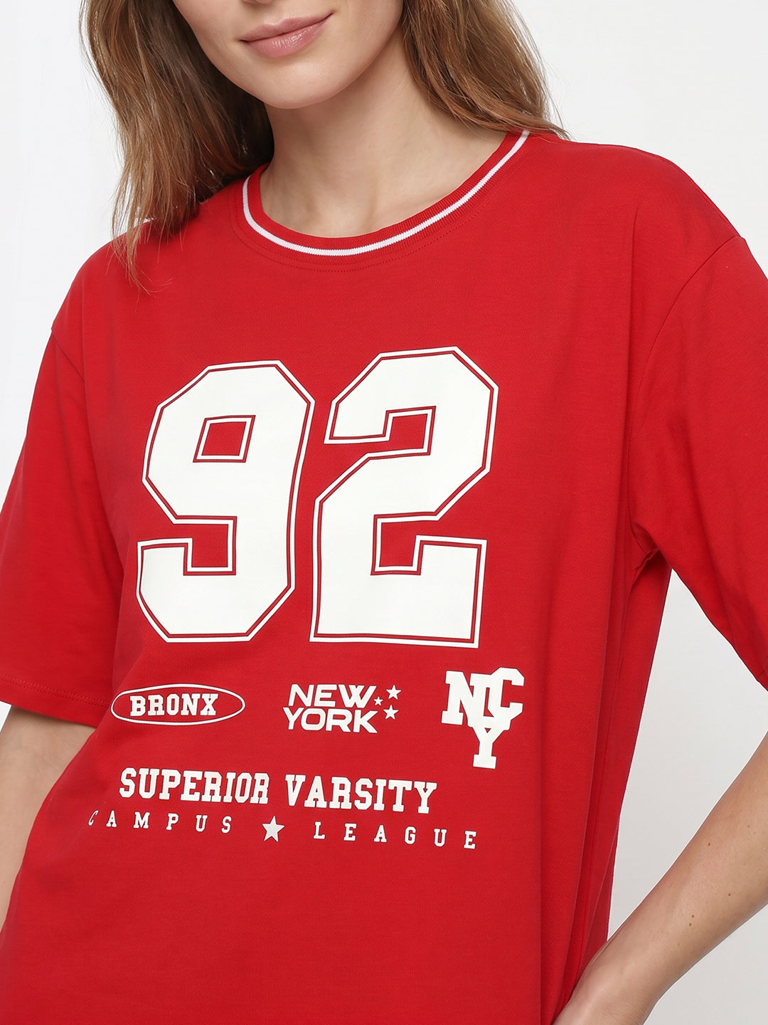 Women Red Oversized T-Shirt
