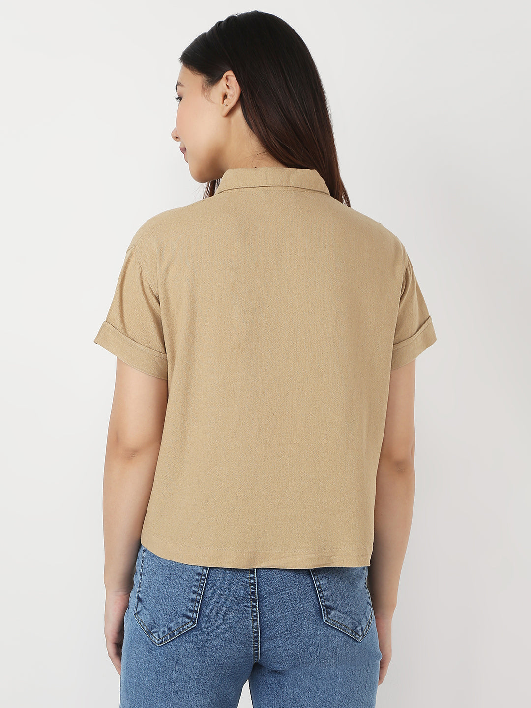 Women Light Brown Crop Shirt