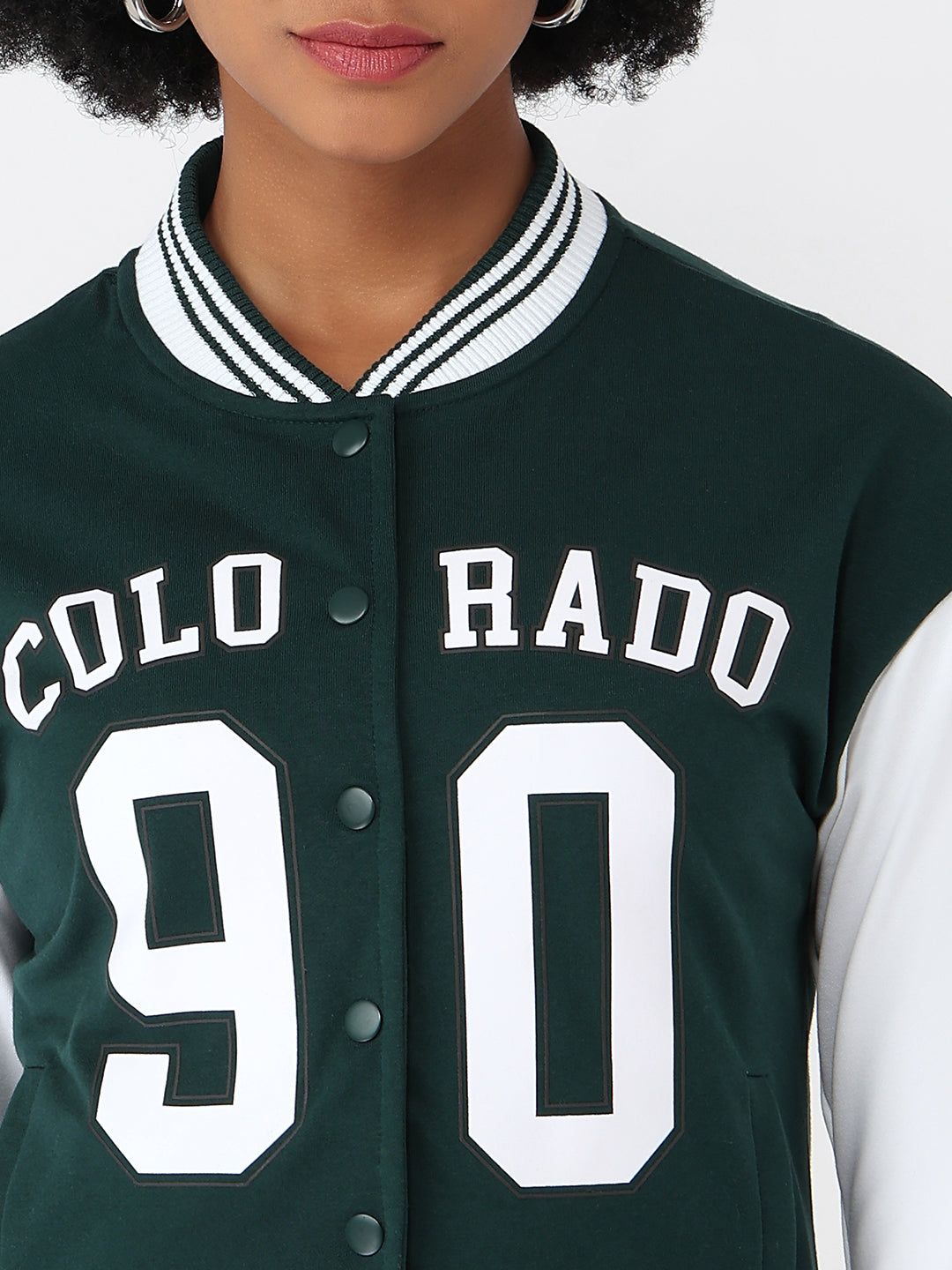 Women Bottle Green/White Varsity Jacket