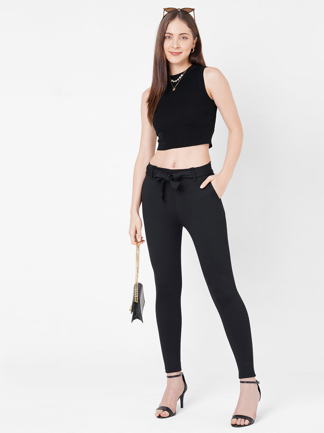 Women Black High-Rise Treggings